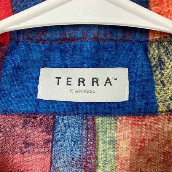 Terra Multi Color Plaid Cotton Blend Art to Wear Button Down Medium - Picture 3 of 11